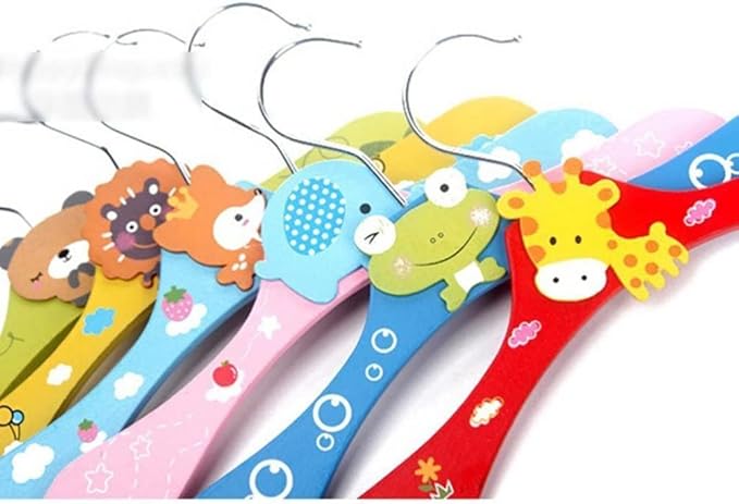 HOMSFOU Children S Clothes Rack Cartoon Animal Wooden Coat Hangers for Kids Nursery Closet Storage Set of 5 Space Saving Clothes Hook Stand