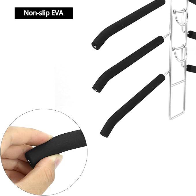 QWORK 4 Pack Clothes Hangers Space Saving, 5 in 1 Multi Layer Metal Hanger Racks for Coat, Suit, Sweater, T-Shirt