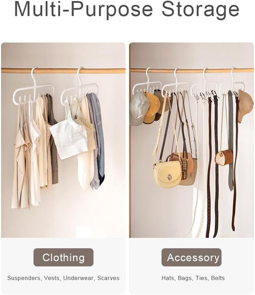 4 Pack Tank Top Hanger with 6 Hooks, Durable Hanging Closet Organizer Accessories Holder for Camisole, Bow Tie, Scarves, and More | White