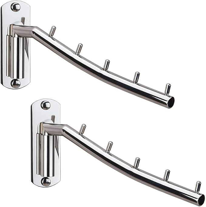 2 Pcs Folding Wall Mounted Clothes Suit Hangers Rack with Swing Arm Stainless Steel Heavy Duty Coat Hook for Bathroom, Bedroom, Laundry Room - Silver