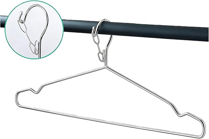 16.5” Wire Hanger 4mm Lockable Hangers 20Pack Stainless Steel Slim Thin Heavy Duty Windproof Lock Hook Metal Space Saving Clothes Hotel Hangers for RV Silver (20)