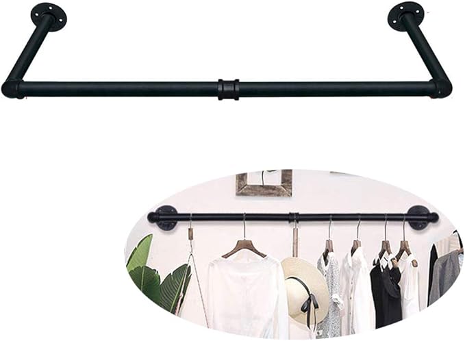 Industrial Pipe Clothes Rack, Black Iron Garment Bar Wall Mounted Decor, Heavy Duty Detachable Garment Racks, Multifunction Hanging Rod for Room Storage, 36.33 ”Length