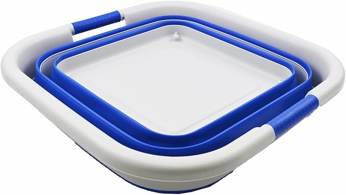 SAMMART 39L (10.3 Gallons) Collapsible Plastic Laundry Basket with Wheels-Foldable Pop Up Storage Container (1, Grey/Purplish Blue)