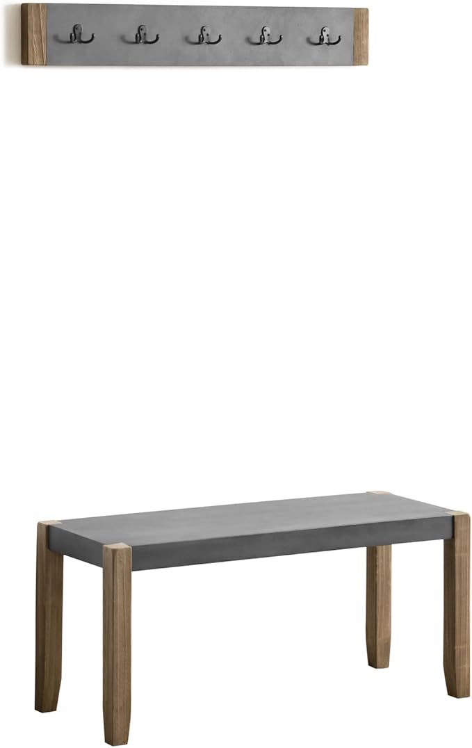 Alaterre Furniture Newport 40" Coat Hook and Faux Concrete Bench Set