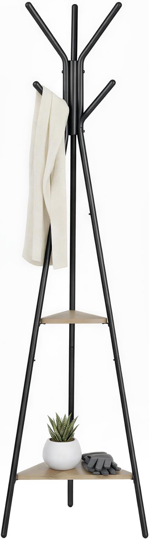 VASAGLE Coat Rack Freestanding, Coat Hanger Stand, Hall Tree with 2 Shelves, for Clothes, Hat, Bag, Industrial Style, Greige and Black URCR016B02