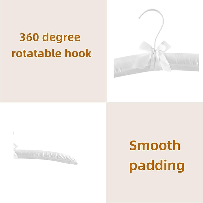 Thicker Padded Hangers for Women Clothing Sweaters,Anti-Slip Satin Hangers Padded Cute Hanger with Bow,Silky Fabric Hanger for Closet