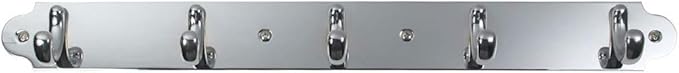 Renovators Supply Chrome Plated Brass Robe Hook Rack 15.5 Inches Wide Modern Metal Wall Mounted Coat Holder Hanger with 5 Organizer Rail Hooks Includes Mounting Hardware