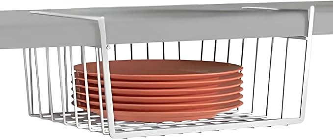 Modern Home Under Shelf Wire Storage Baskets – Hanging Organizer Rack for Cabinet, Pantry, or Closet – White Metal Basket for Kitchen, Towels, or Office – No Tools Required (10.25")