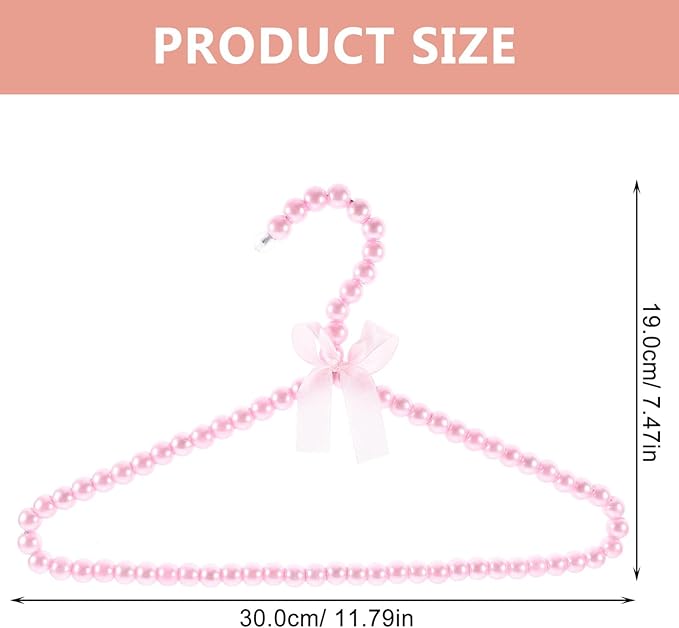 Cabilock Plastic Hangers Pearl Beads Mini Pearl Baby Pets Small Faux Pearl Beaded Elegant Garment for Kids Childrens Pet Dog 2pcs Pink