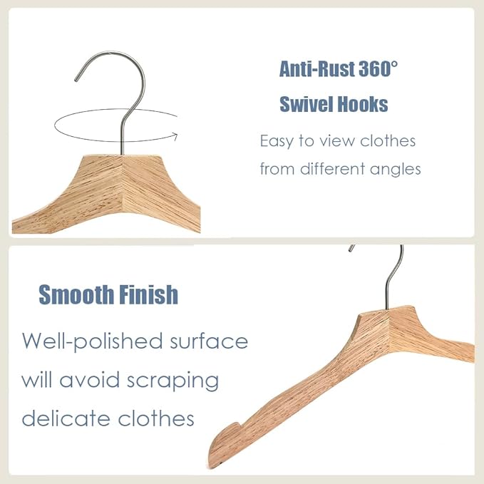 Natural 12.7" Ultra-Thin Wooden Children Closet Clothes Hangers 24PCS Wood Baby Kids Coat Hangers for Infant Toddler Newborn Jumpsuit Pants Skirts Jeans Space Saving Heavy Duty Durable Hangers