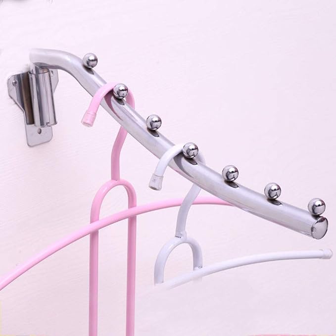 Mounted Folding Clothes Hanger Rack, Stainless Steel Laundry Hanger Dryer Rack with Swing Arm Holder Space Saving Clothes Hook Closet Storage Organizer Heavy Duty Drying Rack with 7 Hooks Coat Rack