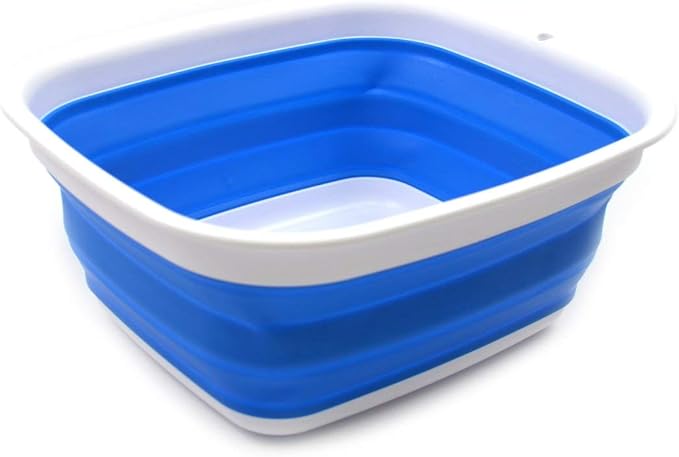 SAMMART 7.7L (2 Gallon) Collapsible Tub - Foldable Dish Tub - Portable Washing Basin - Space Saving Plastic Washtub (Blue, S)