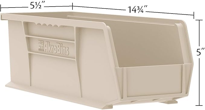 Akro-Mils 30234 AkroBins Plastic Storage Bins, Space-Saving Stackable Bins for Garage, Pantry, Craft Organization, 15" x 5" x 5", Red, 12-Pack