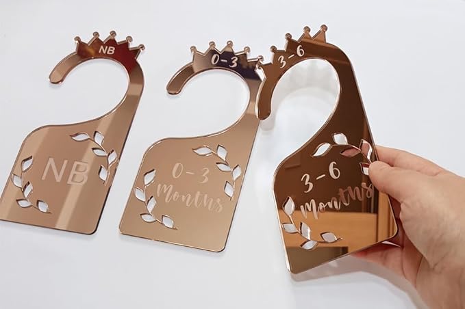 Baby Closet Dividers,Set of 7 Acrylic Mirror Baby Clothes Organizers for Wardrobe Closet Home Nursery from Newborn to 24 Months (Rose Gold Mirror, Model 1)