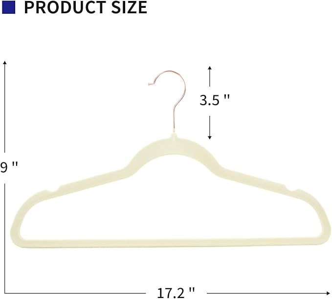 Premium Velvet Clothes Hangers, Heavy Duty Study Black Hangers for Coats, Suit & Dress - Non Slip Clothes Hanger Set (50, Lvory/Rose Gold)
