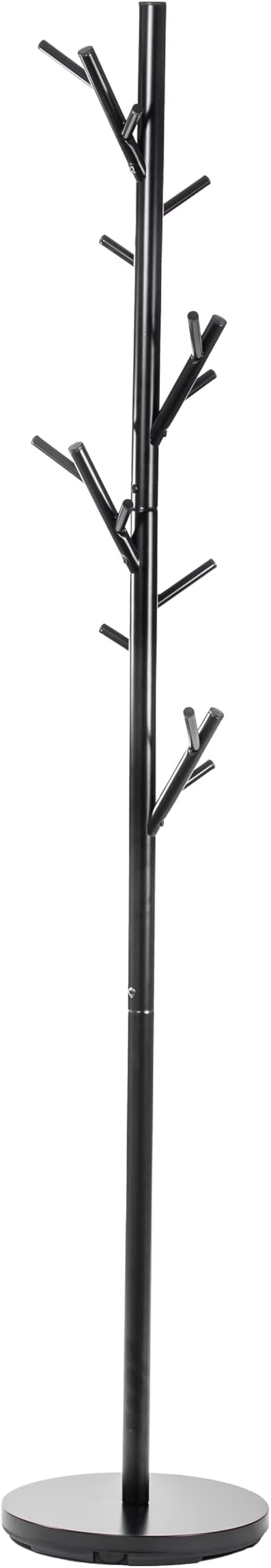 HAOG Freestanding 18-Hook Coat Rack – Black Metal, Powder-Coated Tubular Steel, 12" x 68" | Home and Office Storage Stand, Durable & Stylish for Any Room