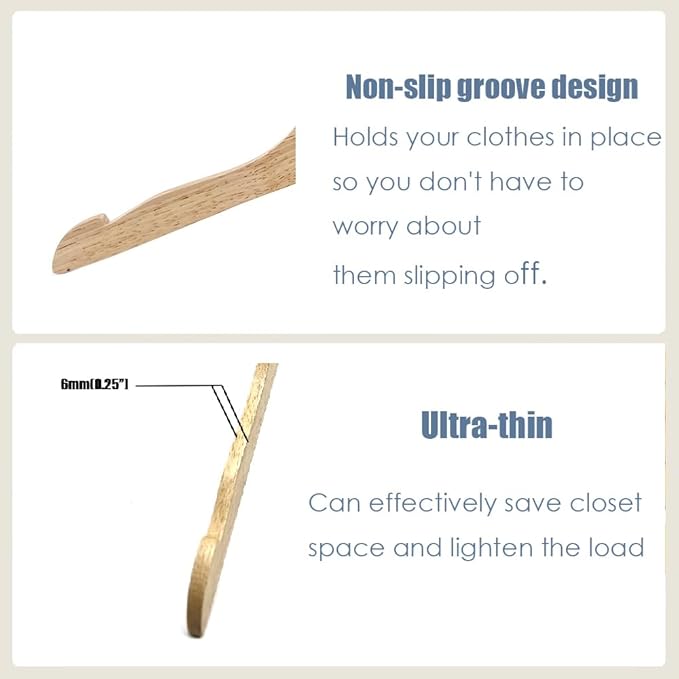 Natural 12.7" Ultra-Thin Wooden Children Closet Clothes Hangers 24PCS Wood Baby Kids Coat Hangers for Infant Toddler Newborn Jumpsuit Pants Skirts Jeans Space Saving Heavy Duty Durable Hangers