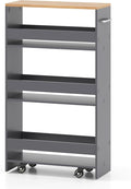 Small Kitchen Cart, 4-Tier Slim Rolling Island w/Handle, Laundry Room Storage Organizers Between Washer and Dryer, Narrow Spice Rack on Wheels Next to Fridge (Gray, 8'')