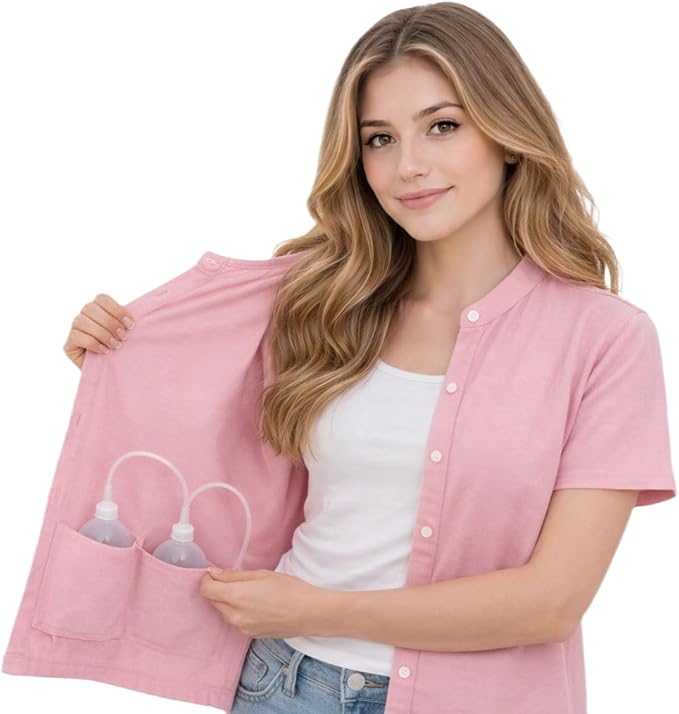 USBD Post Mastectomy Shirt with Drain Pockets Band Collar Post Op Recovery Tops