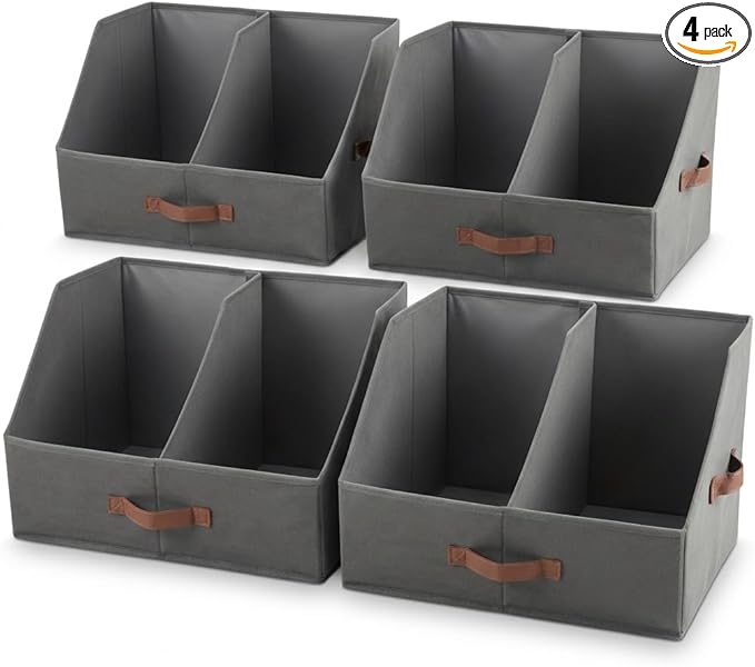 Trapezoid Storage Bin - EXTRA LOAD & HEIGHT FOR DEEP Closet Organizers And Storage W/ Handles & Adjustable Dividers, Collapsible Storage Bins For Clothes Storage & Shelf Organizer (4pcs, L, Dark Gray)