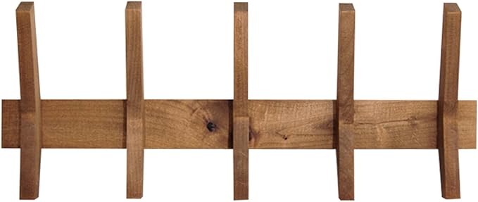 24-Inch Mid Century Coat Rack with 5 Wooden Hooks, Farmhouse Style Hookrail for Bedroom, Living Room, Hallway, and More, Solid Wood, 9.5" H x 24" W x 2.25" D, Walnut