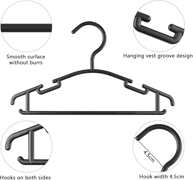 GoodtoU Plastic Baby Hangers, 100 Pack, Black, Suitable for Toddlers, 10.2in x 6in