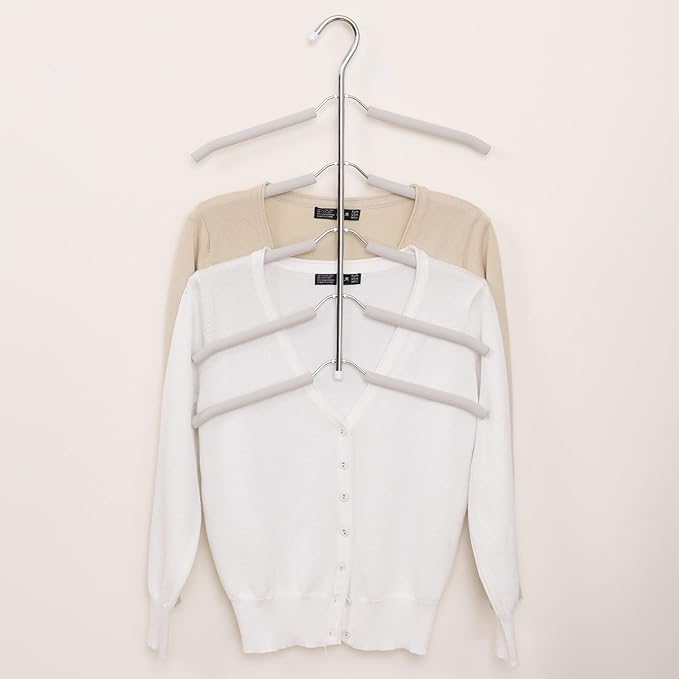 3 Pack 5 in 1 Space Saving Clothes Hangers Chrome and Foam Blouse Tree Hangers Multi Layers Clothes Rack Non Slip Stainless Steel Shirt Hanger Coats Hanger Closet Storage Organizer(White)