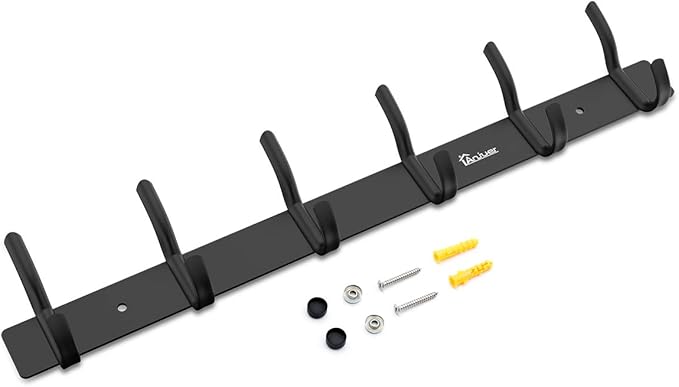 Coat Hanger Clothes Rack 6 Hooks Heavy Duty Clothes Hat Holder Aluminum Alloy Black