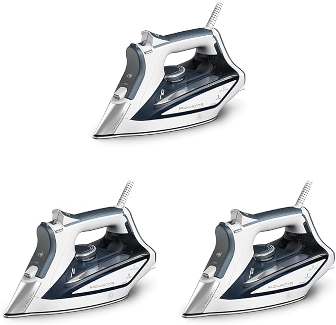 Rowenta Iron Steamer for Clothes,Focus Stainless Steel Soleplate,400 Microsteam Holes,Powerful Steam Iron,Lightweight,Leakproof,1725 Watts,(Pack of 3)