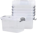 6-Pack Home Storage Bins, Plastic Container, Latching Box with Handle (Grey handle)
