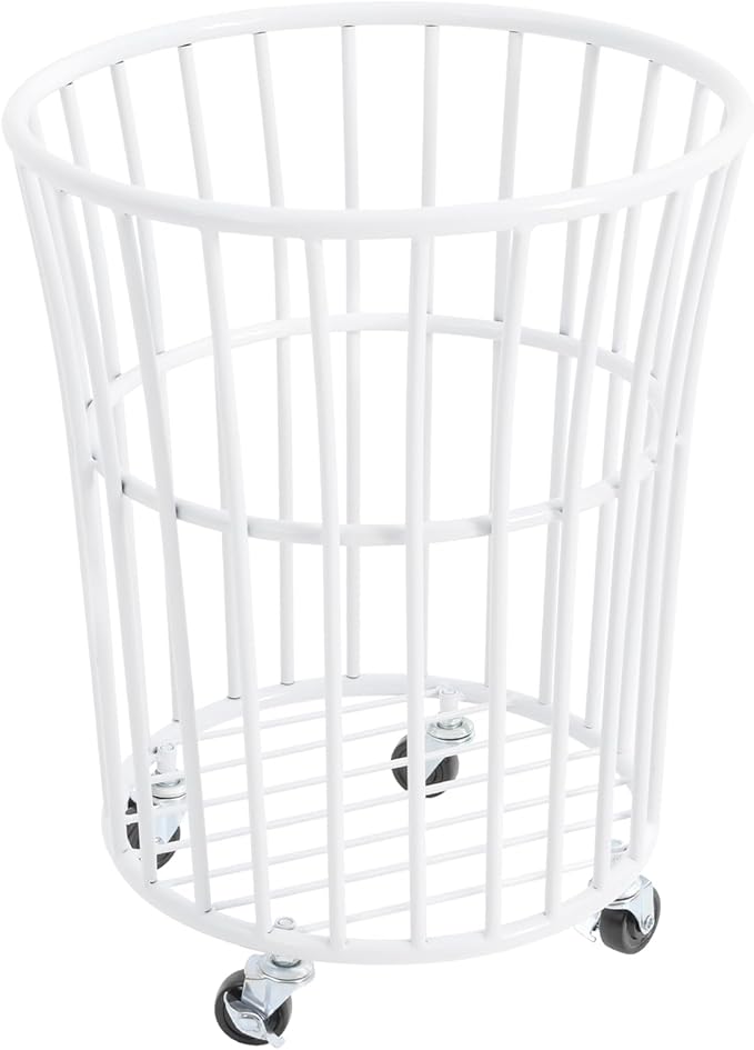 Metal Laundry Basket, Laundry Basket Cart with Wheels for Laundry Room, Rolling Laundry Basket with Wheels, Easy Moved Basket for Organizer (White)