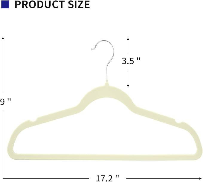 Premium Velvet Clothes Hangers, Heavy Duty Study Black Hangers for Coats, Suit & Dress - Non Slip Clothes Hanger Set (100, Lvory/Silver)
