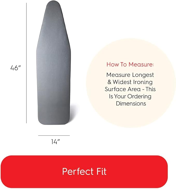 TIVIT Ironing Board Cover 14 x 46” – Made in Italy, Alumitek PRO Heat-Reflective, Thick 4-Layer Padding, Scorch & Stain Resistant