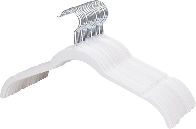 ManGotree Velvet Shirt Hangers for Women, 16.5'' Suit Hangers with Shoulder Groove, Non-Slip Dress Clothes Hanger for Coats, Tank Tops, Shirts, Blouses, Shorts (22 Pack, White)