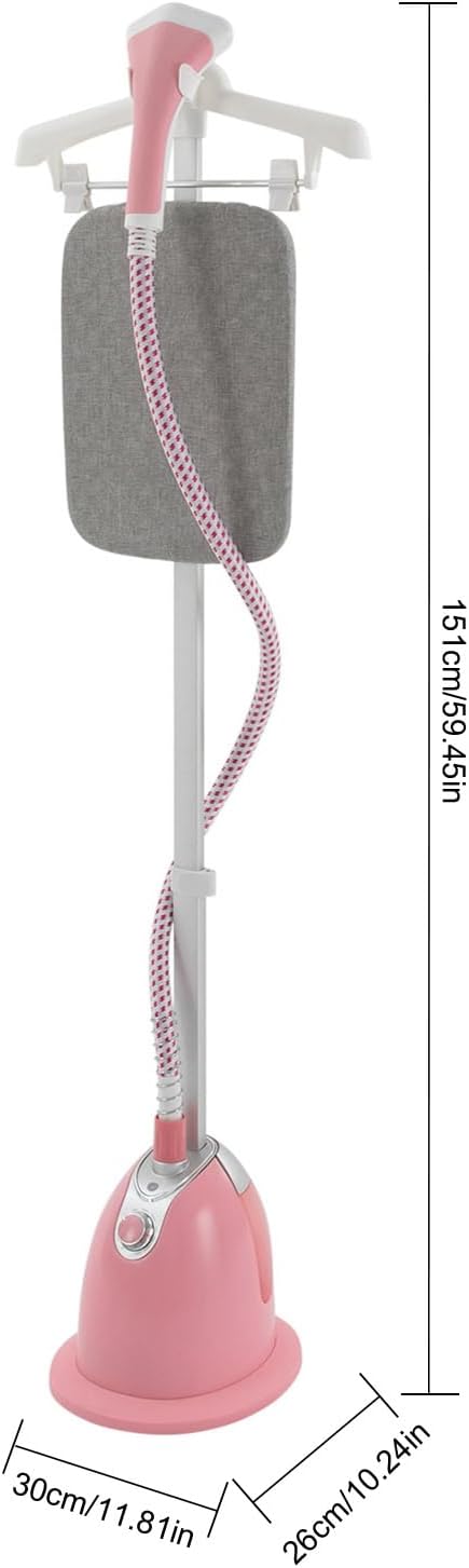 Standing Garment Steamer with Ironing Board,Adjustable Height Standing Steamer - 1.4L Water Tank,Fast Heats in 45s, Double-Insulated Steam Hose (Pink)