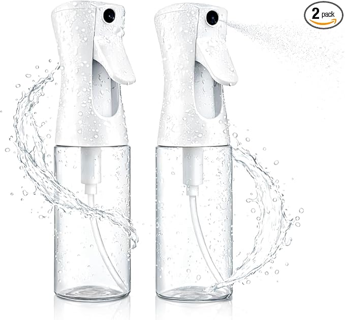 2 Pack Spray Bottles for Hair - Continuous Water Mister Spray Bottles with Ultra Fine Mist Spray for Hairstyling, Barbers, Salons, Skin Care, Cleaning, Plants, Pets (Ivory, 6.8 oz)