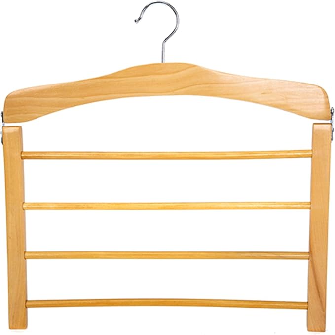 Wooden Pant Hanger Space Saving - 4 Tier Closet Storage Hanger Organizer for Jeans Legging Scarves Pants Towels, 2 Packs, Wood