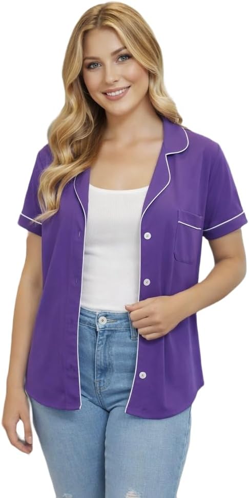 USBD Post Mastectomy Shirt with Drain Pockets Lapel Collar Post Op Button Down Recovery Tops