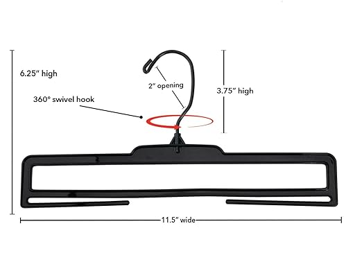 NAHANCO Extra Wide Plastic Hanger with Swivel Hook for Scarf/Leggings Displays, 11 1/2" W - Black (Pack of 12)