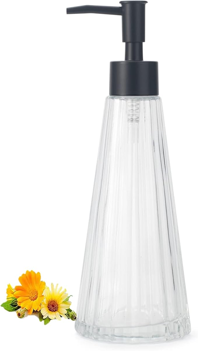 10oz/300ml Glass Hand Soap Dispenser with Black Rust Proof Pump, Elegant and Beautiful Clear Color