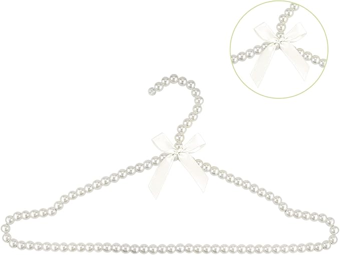 5 Pack Pearl Clothes Hangers, Elegant Bridesmaid Hangers, Closet Coat Storage Organizer Bowknot Standard Wedding Hangers (White)