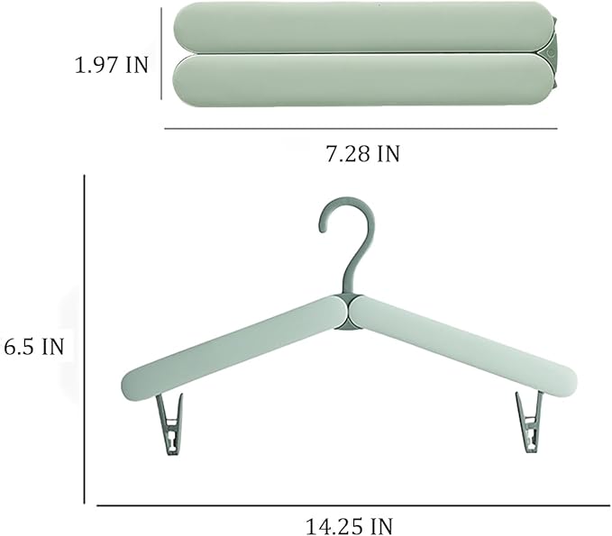 4 Pack Travel Hangers,Foldable Hangers,with Hidden Clips,Lightweight and Portable,Space Saving,Suitable for Skirts, Pants,Suits, Jackets, etc (Green)