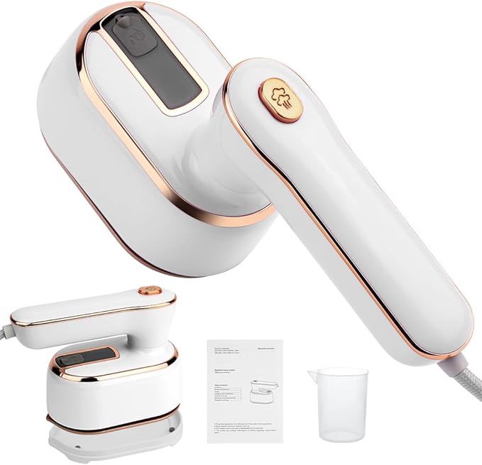 AUAUY Mini Steam Iron, 1000W Portable Handheld Travel Steam Iron, 180° Rotating Handle Converts Iron into Handheld Steamer, 15s Fast Heat Up, 2-in-1 Foldable Steamer Iron for Home and Travel