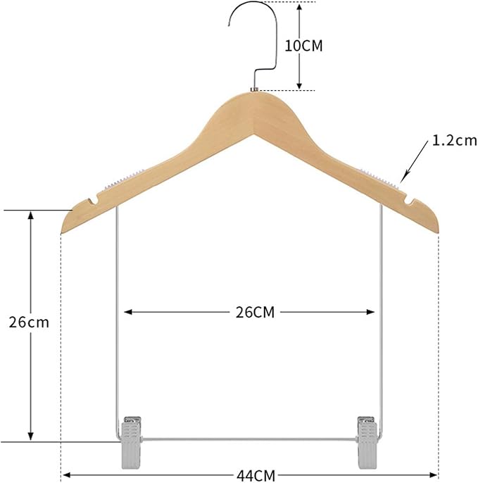 Premium Wooden Hangers for Suits and Pants with Adjustable Clips, for Man Clothes