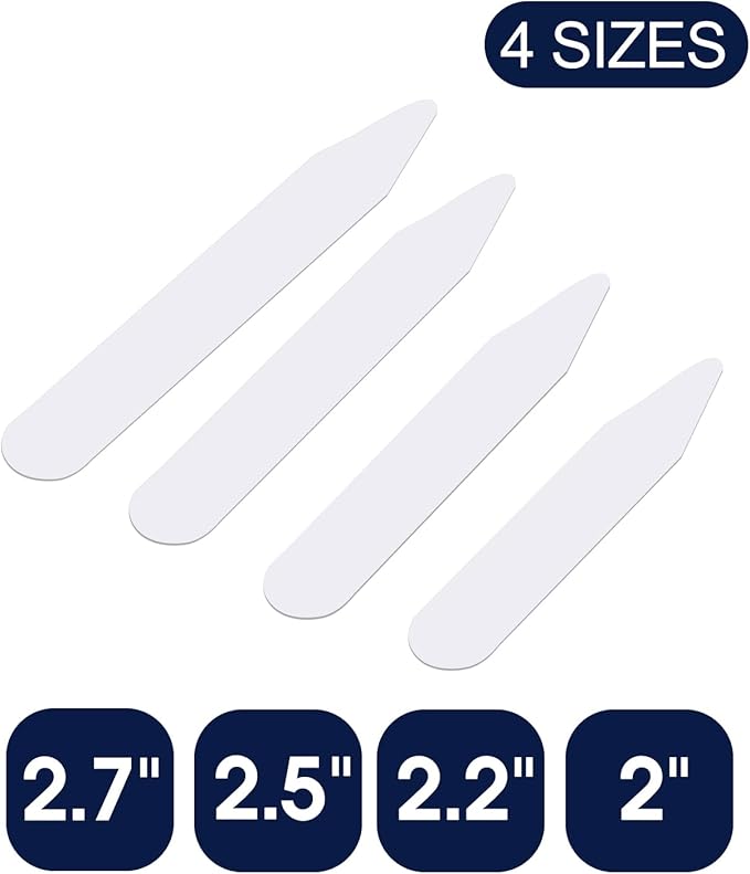 vivinin 112P Dress Shirt Collar Inserts, White Plastic Collar Stays with Storage Holder, 4 Assorted Sizes Invisible Collar Stiffeners for Men(2", 2.2", 2.5", 2.7")