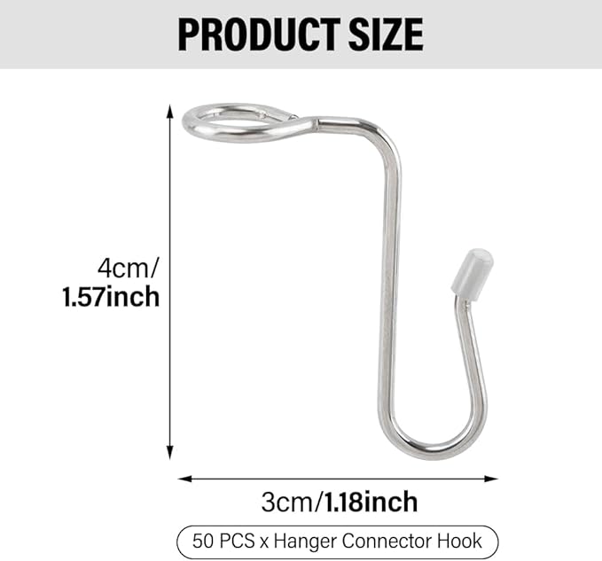 50 Pcs Stainless Steel + Silicone Hanger Connector Hooks, Space Saving Clothes Hanger Extender Hooks