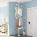 Easy to Setup Adjustable Clothes Stand Space Saving Drying Rack Coat Hanger DIY Floor to Ceiling Tension Rod Storage Organizer for Bedroom, Balcony, Bathroom, Hallway (White)