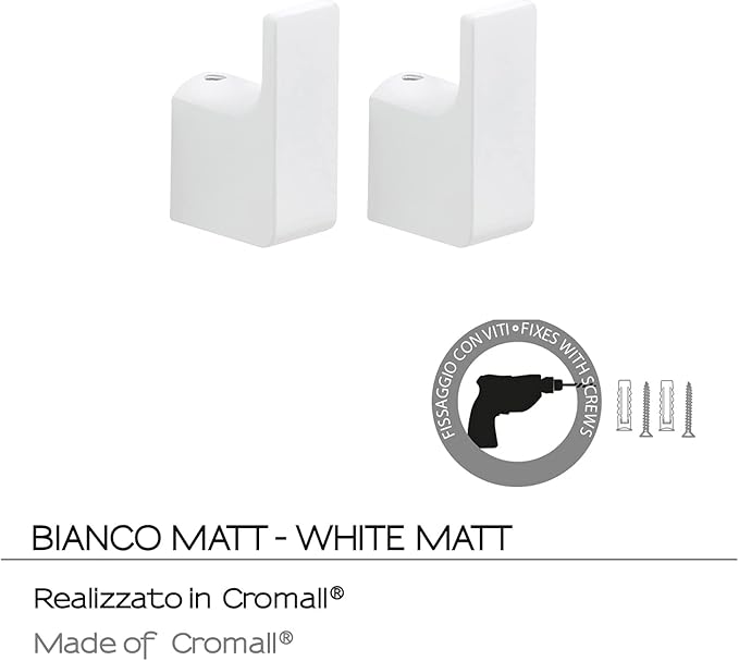 Gedy G-Kuala Lumpur 2 Single Hangers, White, Made of Cromall, Brass and Glass, 2 Year Warranty, Measures 5.3 x 2 x 3.3 cm and Weight 0.2 kg, R&D Design, Unique