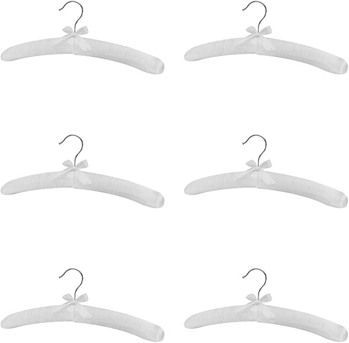 6 Pcs Smooth Satin Padded Hangers White 15" L for Dress Lingerie Bridal Cloth Hanging