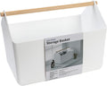 BLUE GINKGO Multipurpose Storage Baskets - Large Plastic Storage Bins with Wooden Handles | Home, Kitchen, Bathroom, Nursery, Toy Storage Organizer (10.5L, Made in Korea) - White